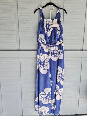 NWT Blue & White Floral 2pc Set Crop Top & Wide Leg Pants XL Salty Lemon MSRP 79